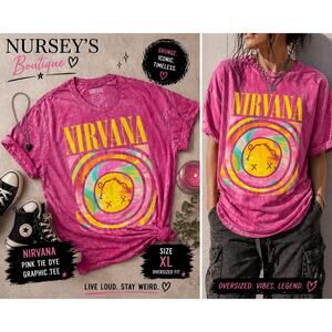 Nirvana Pink Tie Dye Smiley Face Graphic Tee XL Band Shirt NWOT